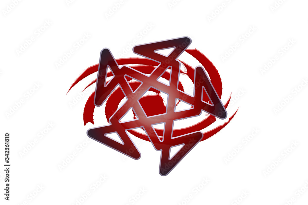 Modern abstract red and white ornament isolated. Twisted and swirled design. Geometrical element for decorating, banners, textile, cloth, invitation. Bright sign for brand or logo Modern abstract red and white ornament isolated. Twisted and swirled design. Geometrical element for decorating, banners, textile, cloth, invitation. Bright sign for brand or logo
