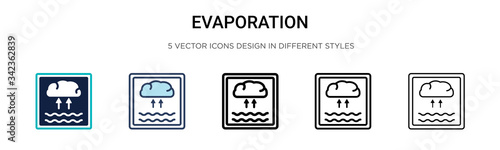 Evaporation icon in filled, thin line, outline and stroke style. Vector illustration of two colored and black evaporation vector icons designs can be used for mobile, ui, web