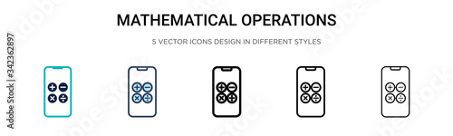 Mathematical operations icon in filled, thin line, outline and stroke style. Vector illustration of two colored and black mathematical operations vector icons designs can be used for mobile, ui, web