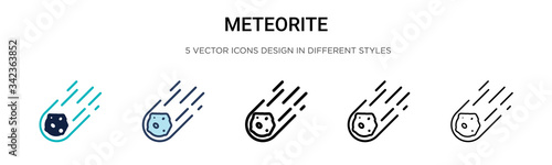Meteorite icon in filled, thin line, outline and stroke style. Vector illustration of two colored and black meteorite vector icons designs can be used for mobile, ui, web