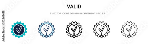 Valid icon in filled, thin line, outline and stroke style. Vector illustration of two colored and black valid vector icons designs can be used for mobile, ui, web