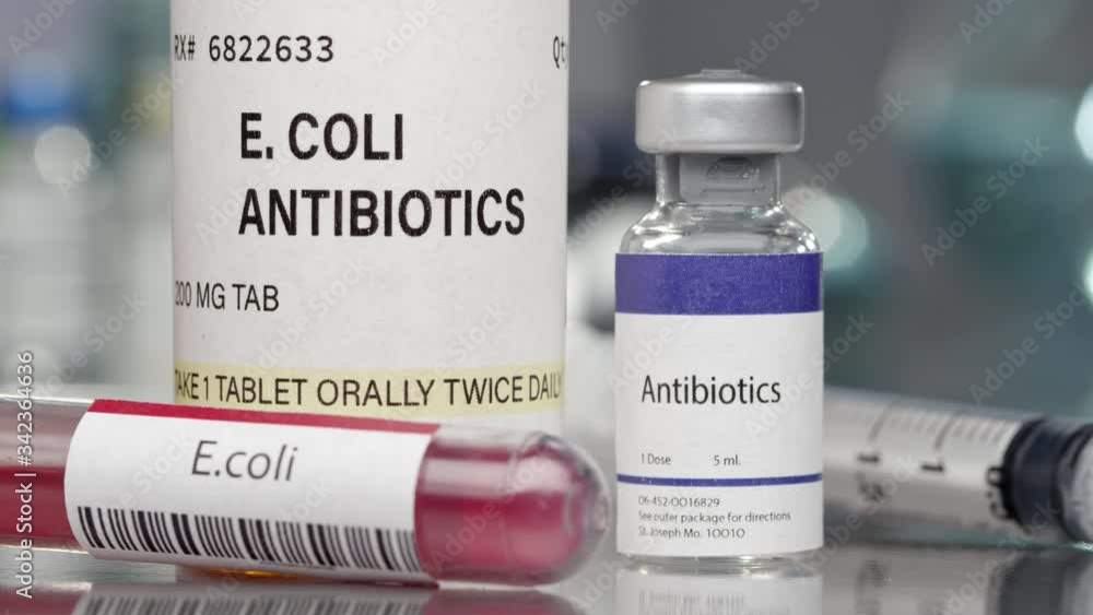 E.coli antibiotics and antibodies in medial lab with syringe slowly ...