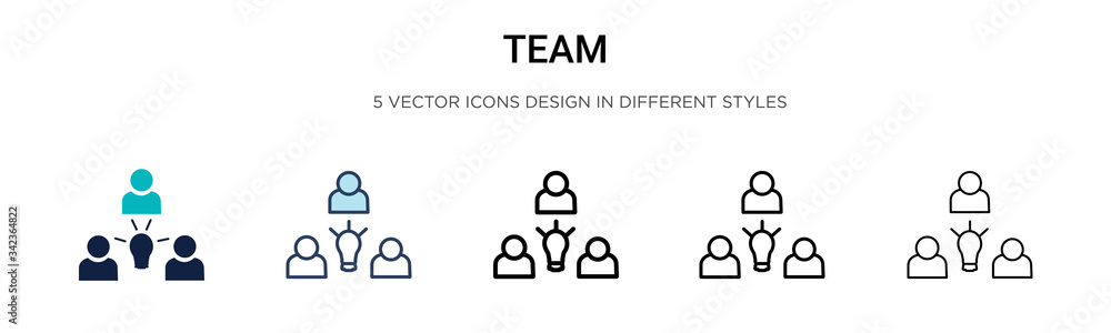Fototapeta premium Team icon in filled, thin line, outline and stroke style. Vector illustration of two colored and black team vector icons designs can be used for mobile, ui, web