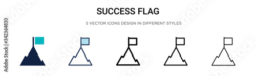 Success flag icon in filled, thin line, outline and stroke style. Vector illustration of two colored and black success flag vector icons designs can be used for mobile, ui, web
