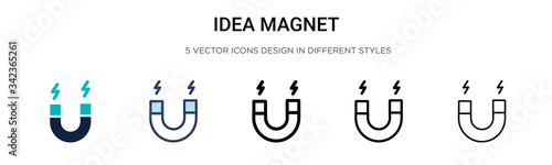 Idea magnet icon in filled, thin line, outline and stroke style. Vector illustration of two colored and black idea magnet vector icons designs can be used for mobile, ui, web