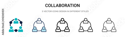 Collaboration icon in filled, thin line, outline and stroke style. Vector illustration of two colored and black collaboration vector icons designs can be used for mobile, ui, web