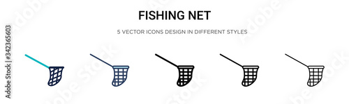 Fishing net icon in filled, thin line, outline and stroke style. Vector illustration of two colored and black fishing net vector icons designs can be used for mobile, ui, web