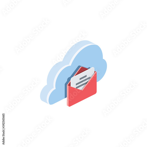 Cloud server email open. Vector 3d isometric, color web icon, new flat style. Creative illustration design, isolated graphic idea for infographics.