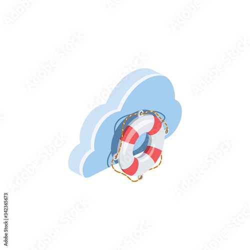 Cloud server help lifebuoy. Vector 3d isometric, color web icon, new flat style. Creative illustration design, isolated graphic idea for infographics.