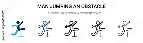 Man jumping an obstacle icon in filled, thin line, outline and stroke style. Vector illustration of two colored and black man jumping an obstacle vector icons designs can be used for mobile, ui, web