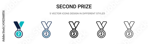 Second prize icon in filled, thin line, outline and stroke style. Vector illustration of two colored and black second prize vector icons designs can be used for mobile, ui, web