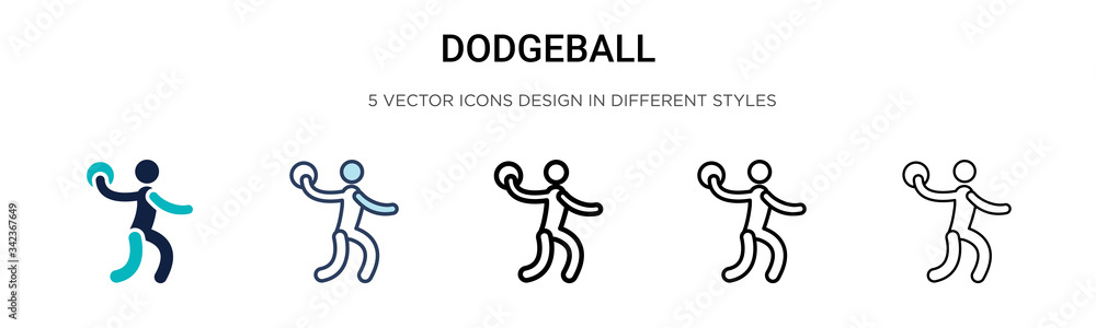 Dodgeball icon in filled, thin line, outline and stroke style. Vector illustration of two colored and black dodgeball vector icons designs can be used for mobile, ui, web