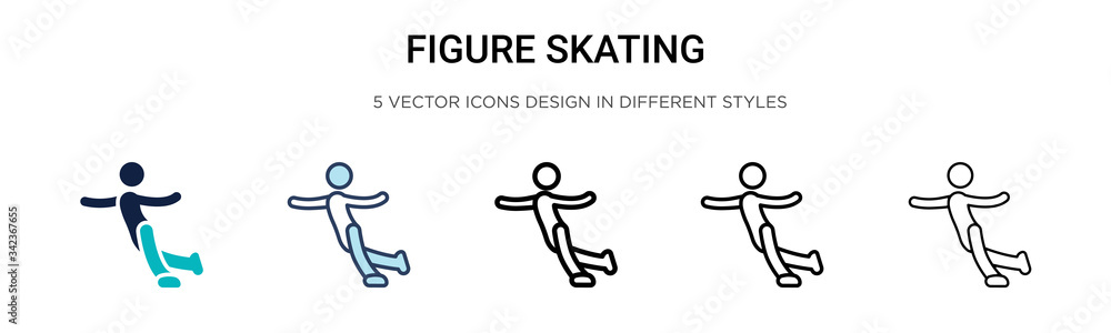 Figure skating icon in filled, thin line, outline and stroke style. Vector illustration of two colored and black figure skating vector icons designs can be used for mobile, ui, web