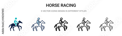 Horse racing icon in filled, thin line, outline and stroke style. Vector illustration of two colored and black horse racing vector icons designs can be used for mobile, ui, web