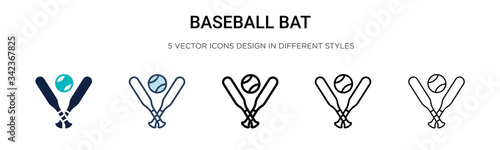 Baseball bat icon in filled, thin line, outline and stroke style. Vector illustration of two colored and black baseball bat vector icons designs can be used for mobile, ui, web