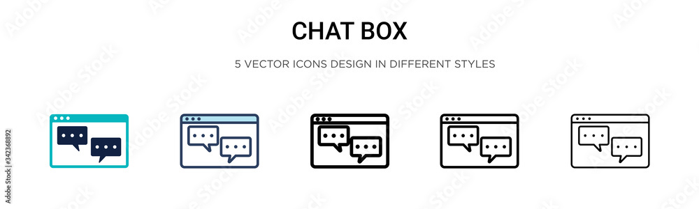 Fototapeta premium Chat box icon in filled, thin line, outline and stroke style. Vector illustration of two colored and black chat box vector icons designs can be used for mobile, ui, web
