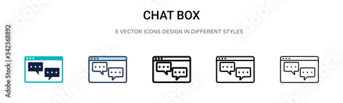 Chat box icon in filled, thin line, outline and stroke style. Vector illustration of two colored and black chat box vector icons designs can be used for mobile, ui, web