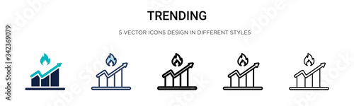 Trending icon in filled, thin line, outline and stroke style. Vector illustration of two colored and black trending vector icons designs can be used for mobile, ui, web
