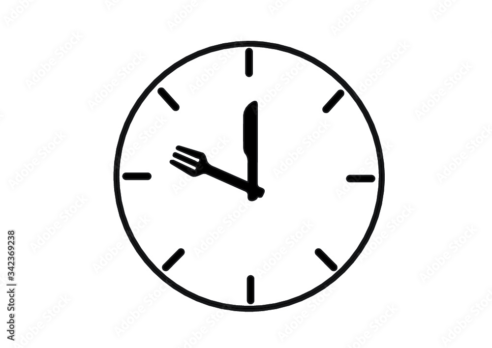 clock isolated on white background. lunch time clock isolated on white background. lunch time