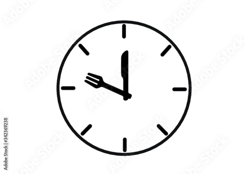 clock isolated on white background. lunch time