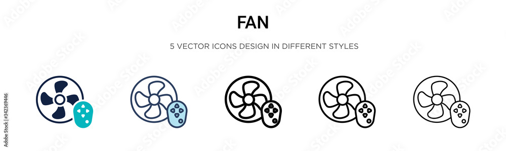 Fan icon in filled, thin line, outline and stroke style. Vector illustration of two colored and black fan vector icons designs can be used for mobile, ui, web
