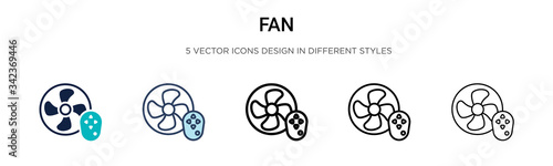 Fan icon in filled, thin line, outline and stroke style. Vector illustration of two colored and black fan vector icons designs can be used for mobile, ui, web