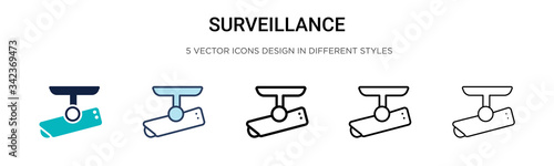 Surveillance icon in filled, thin line, outline and stroke style. Vector illustration of two colored and black surveillance vector icons designs can be used for mobile, ui, web