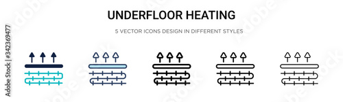 Underfloor heating icon in filled, thin line, outline and stroke style. Vector illustration of two colored and black underfloor heating vector icons designs can be used for mobile, ui, web