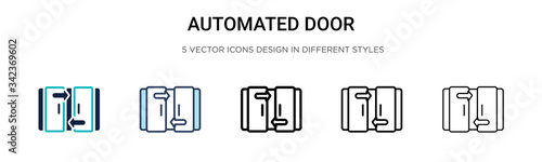Automated door icon in filled, thin line, outline and stroke style. Vector illustration of two colored and black automated door vector icons designs can be used for mobile, ui, web