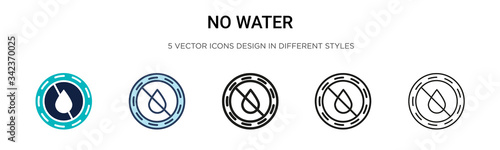 No water icon in filled, thin line, outline and stroke style. Vector illustration of two colored and black no water vector icons designs can be used for mobile, ui, web