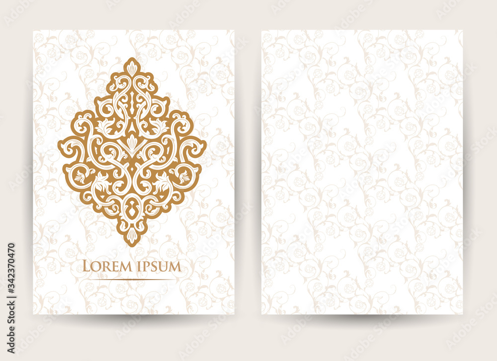 Vector decorative retro greeting card or invitation design. Exquisite rich and solemn Arabic pattern, stylish, elegant and modern interpretation of Islamic motifs. Vector decorative retro greeting card or invitation design. Exquisite rich and solemn Arabic pattern, stylish, elegant and modern interpretation of Islamic motifs.