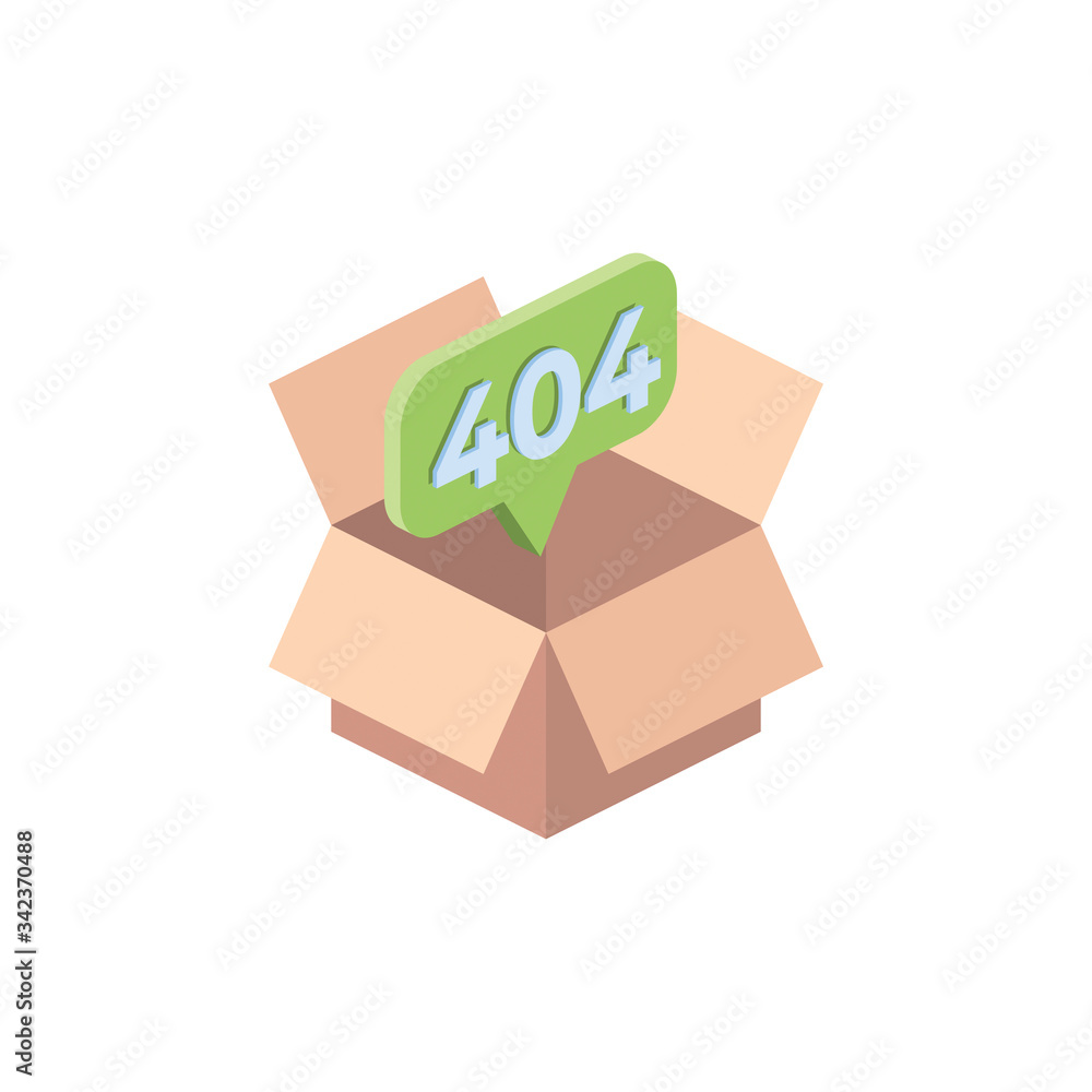 Obraz premium Box 404 page. Vector 3d isometric, color web icon, new flat style. Creative illustration design, isolated graphic idea for infographics.
