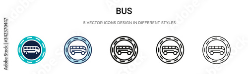 Bus icon in filled, thin line, outline and stroke style. Vector illustration of two colored and black bus vector icons designs can be used for mobile, ui, web