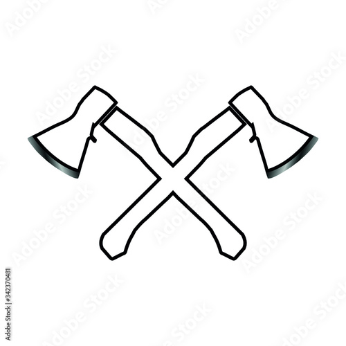 Image of two crossed axes. Silhouettes of axes on a white background.