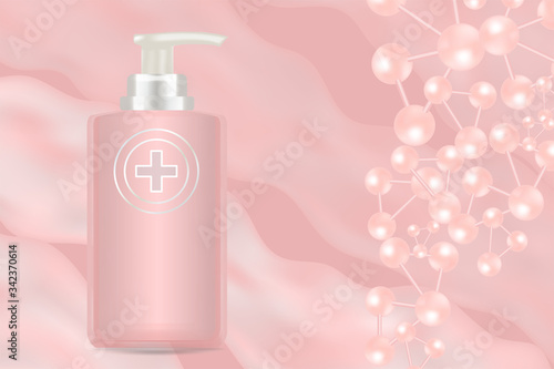 Beauty product ad design, pink cosmetic container with collagen solution advertising background ready to use, luxury skin care banner, illustration vector.