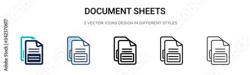 Document sheets icon in filled, thin line, outline and stroke style. Vector illustration of two colored and black document sheets vector icons designs can be used for mobile, ui, web