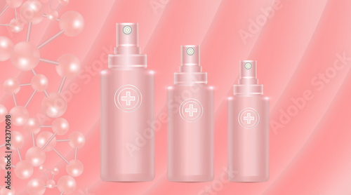 Beauty product ad design, pink cosmetic containers with collagen solution advertising background ready to use, luxury skin care banner, illustration vector.