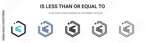 Is less than or equal to symbol icon in filled, thin line, outline and stroke style. Vector illustration of two colored and black is less than or equal to symbol vector icons designs can be used for