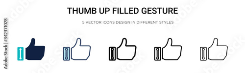 Thumb up filled gesture icon in filled, thin line, outline and stroke style. Vector illustration of two colored and black thumb up filled gesture vector icons designs can be used for mobile, ui, web