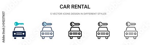 Car rental sign icon in filled  thin line  outline and stroke style. Vector illustration of two colored and black car rental sign vector icons designs can be used for mobile  ui  web