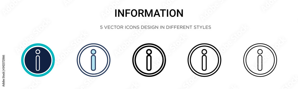 Information sign icon in filled, thin line, outline and stroke style. Vector illustration of two colored and black information sign vector icons designs can be used for mobile, ui, web - obrazy, fototapety, plakaty 