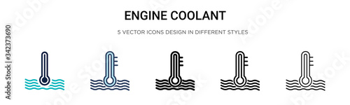 Engine coolant icon in filled, thin line, outline and stroke style. Vector illustration of two colored and black engine coolant vector icons designs can be used for mobile, ui, web