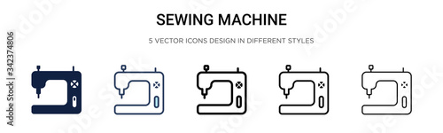 Sewing machine icon in filled, thin line, outline and stroke style. Vector illustration of two colored and black sewing machine vector icons designs can be used for mobile, ui, web