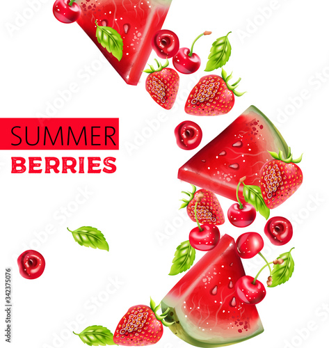 Summer berries composition with watermelon, cherry and strawberry