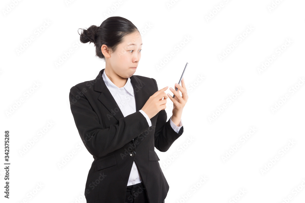 Young Business woman happy speaking mobile phone isolated on white background, model is a asian beauty Young Business woman happy speaking mobile phone isolated on white background, model is a asian beauty