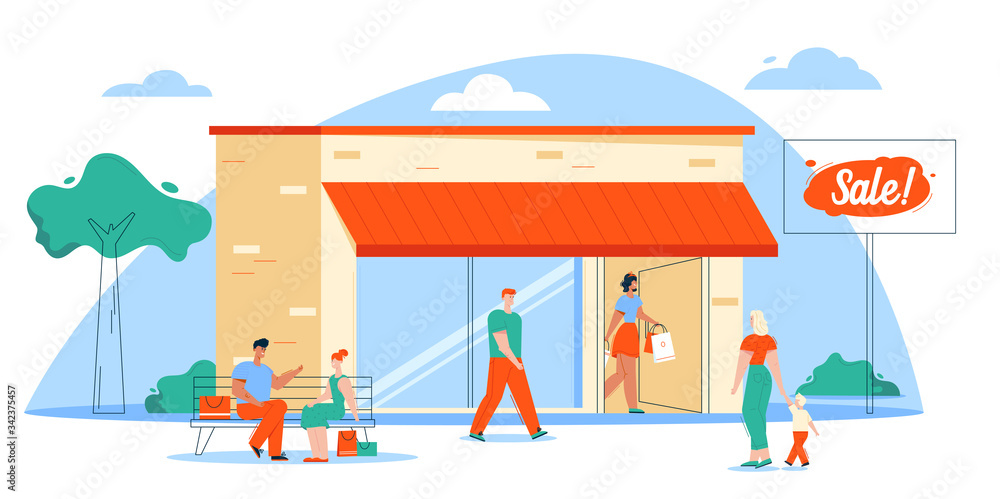 Vector illustration of shopping and buyers scene