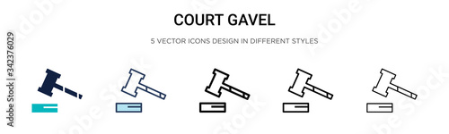 Court gavel icon in filled, thin line, outline and stroke style. Vector illustration of two colored and black court gavel vector icons designs can be used for mobile, ui, web
