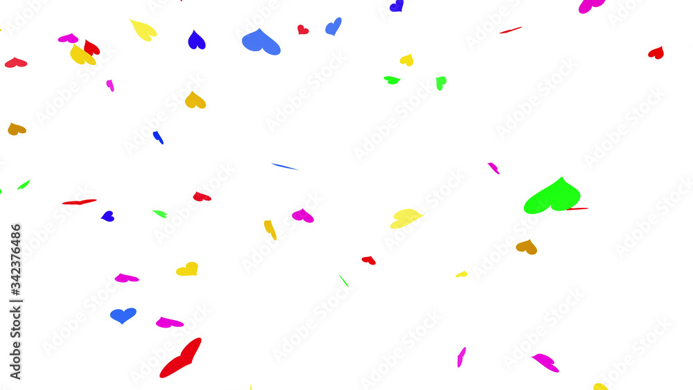 Colorful Confetti Heart Particle Holiday Party 3D illustration background.