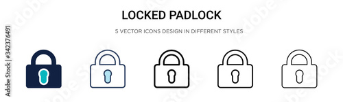 Locked padlock icon in filled, thin line, outline and stroke style. Vector illustration of two colored and black locked padlock vector icons designs can be used for mobile, ui, web