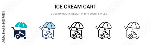 Ice cream cart icon in filled, thin line, outline and stroke style. Vector illustration of two colored and black ice cream cart vector icons designs can be used for mobile, ui, web